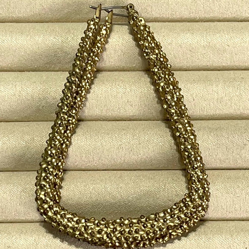 Textured Gold - “Vintage” House Of Harlow - Triangle “Hoop” Drop Earrings - - Picture 3 of 5